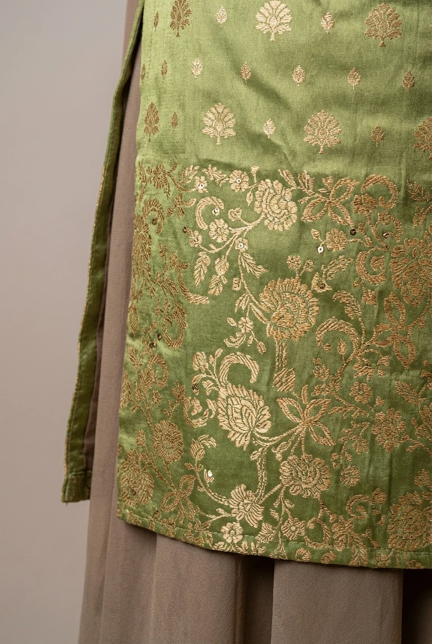 Pistachio & Gold Brocade Silk Party Dress